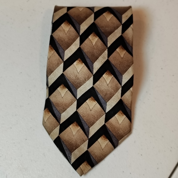 CARLO PALAZZI Couture Men's 100% Silk Necktie Designer Geometric Brown - Picture 1 of 3